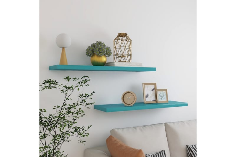 Svävande vägghyllor 2 st blå 100x23,5x3,8 cm MDF - Blå - Kökshylla - Vägghylla