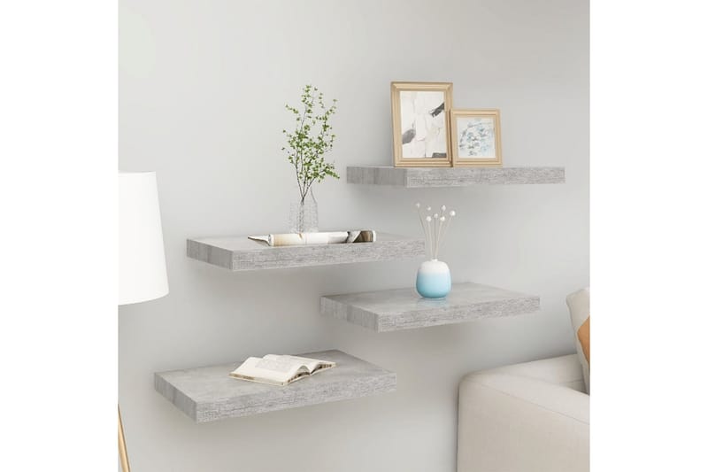 Svävande vägghyllor 4 st betonggrå 50x23x3,8 cm MDF - Betonggrå - Förvaring - Köksförvaring - Kökshylla