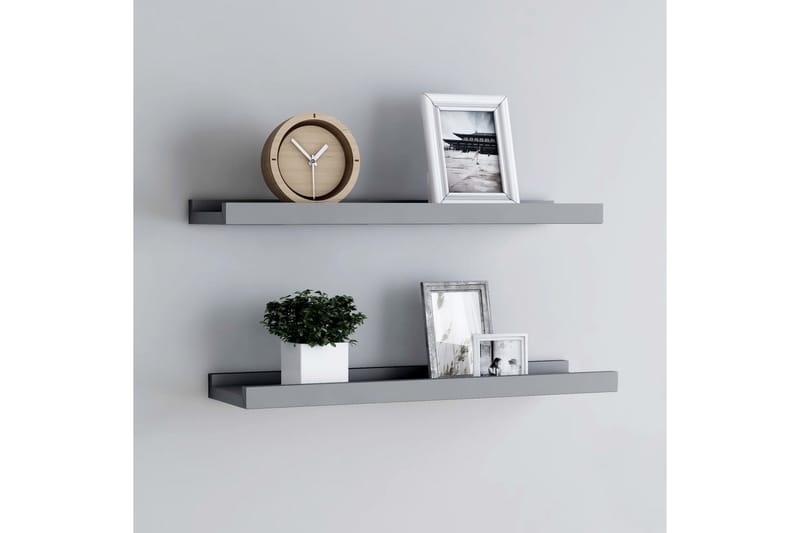 Tavellister 2 st grå 40x9x3 cm MDF - Grå - Förvaring - Hyllor - Tavelhylla & tavellist