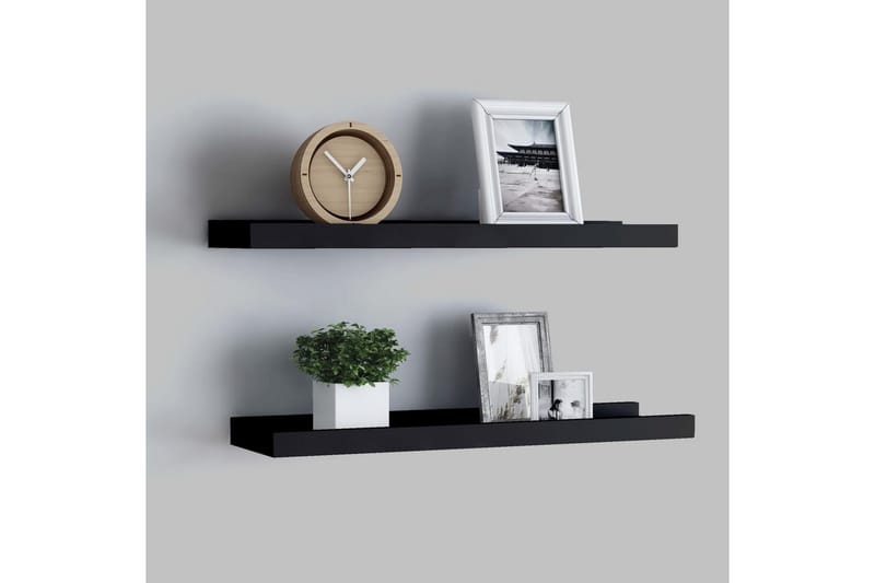 Tavellister 2 st svart 60x9x3 cm MDF - Svart - Förvaring - Hyllor - Tavelhylla & tavellist
