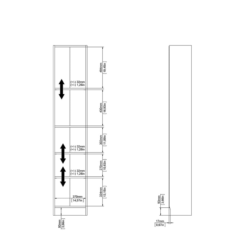 Trysil Bokhylla med 4 hyllor 41x27x203 cm - Förvaring - Hyllor - Bokhylla