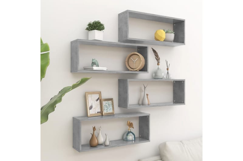 Vägghylla kubformad 4 st betonggrå 60x15x23 cm spånskiva - Betonggrå - Förvaring - Köksförvaring - Kökshylla