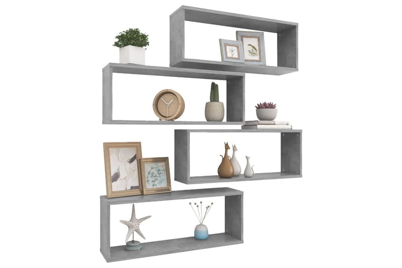 Vägghylla kubformad 4 st betonggrå 60x15x23 cm spånskiva - Betonggrå - Förvaring - Köksförvaring - Kökshylla