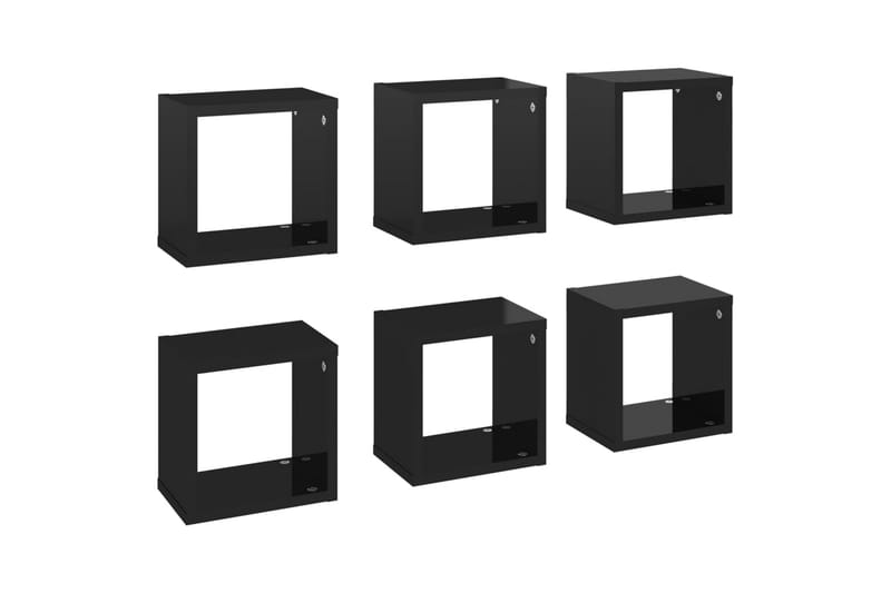 Vägghylla kubformad 6 st svart högglans 22x15x22 cm - Svart högglans - Kökshylla - Vägghylla