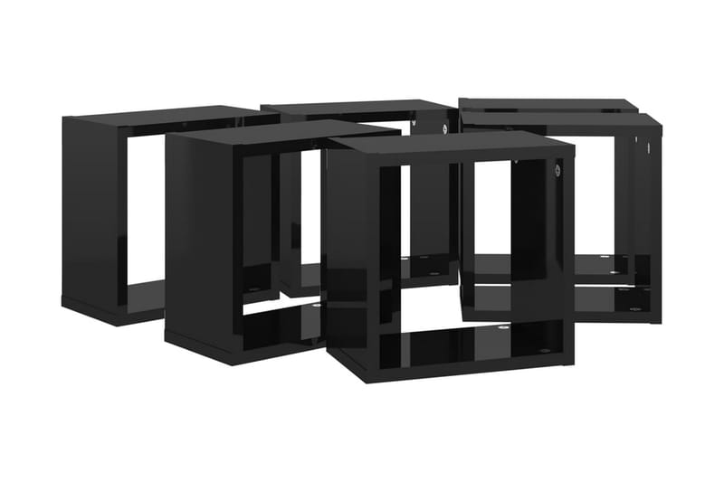 Vägghylla kubformad 6 st svart högglans 26x15x26 cm - Svart högglans - Kökshylla - Vägghylla