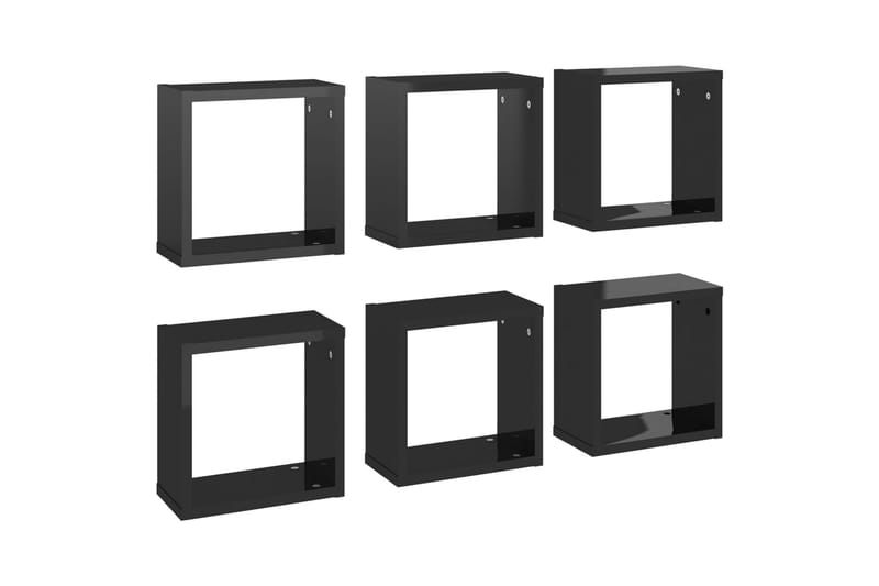Vägghylla kubformad 6 st svart högglans 30x15x30 cm - Svart högglans - Vägghylla - Kökshylla
