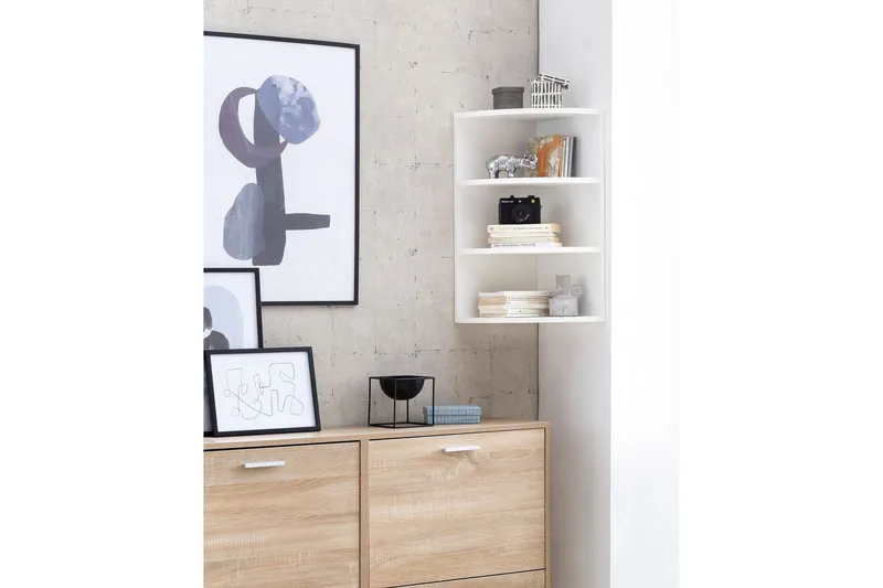 Vägghylla Wohnling melaminbelagd spånskiva, hörnhyllförvaring, modern stil Vit - Vit - Förvaring - Hyllor - Hörnhylla