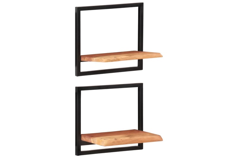 Vägghyllor 2 st 40x24x35 cm massivt akaciaträ och stål - Brun - Förvaring - Köksförvaring - Kökshylla