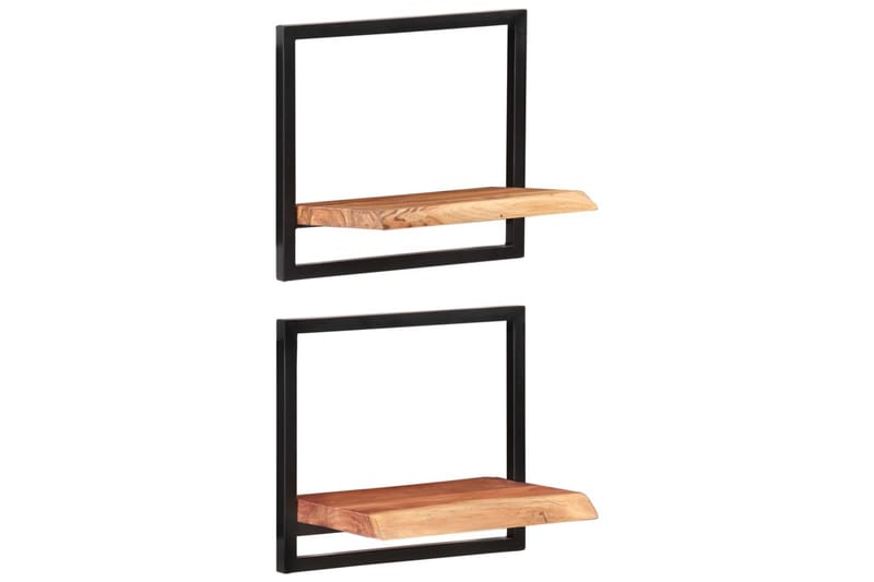 Vägghyllor 2 st 40x24x35 cm massivt akaciaträ och stål - Brun - Förvaring - Köksförvaring - Kökshylla
