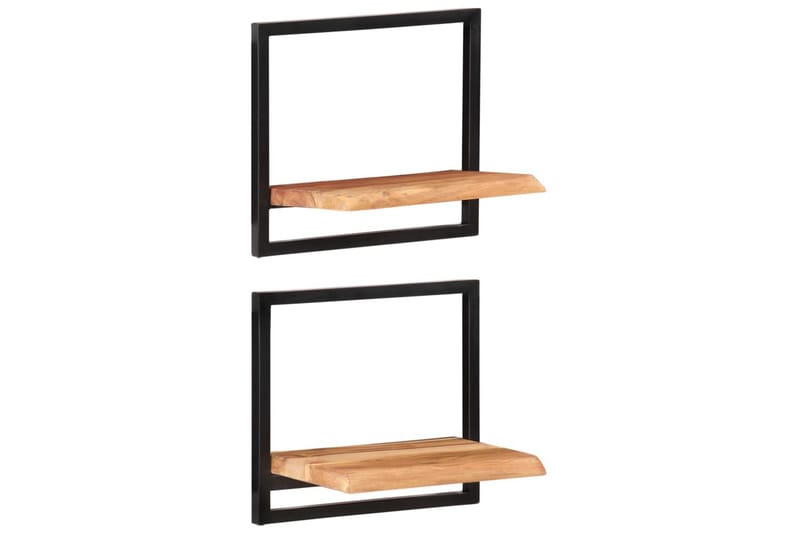 Vägghyllor 2 st 40x24x35 cm massivt akaciaträ och stål - Brun - Förvaring - Köksförvaring - Kökshylla