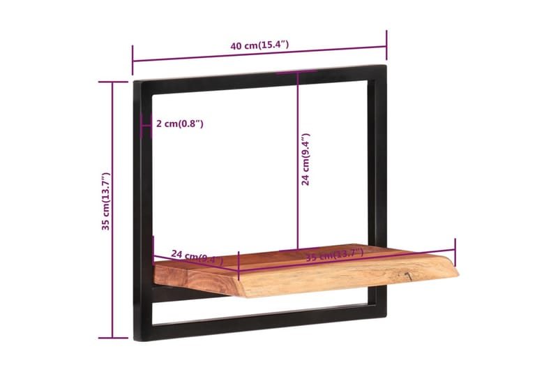 Vägghyllor 2 st 40x24x35 cm massivt akaciaträ och stål - Brun - Förvaring - Köksförvaring - Kökshylla