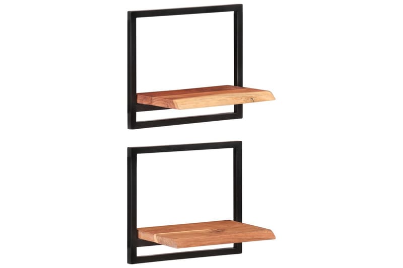 Vägghyllor 2 st 40x24x35 cm massivt akaciaträ och stål - Brun - Förvaring - Köksförvaring - Kökshylla