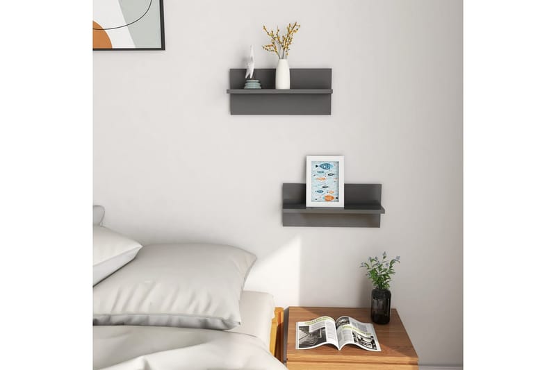Vägghyllor 2 st grå högglans 40x11,5x18 cm - Grå högglans - Förvaring - Köksförvaring - Kökshylla