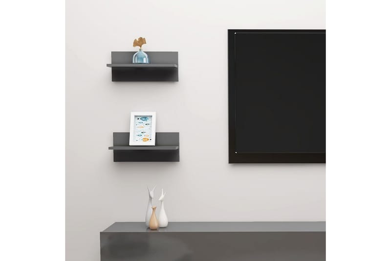 Vägghyllor 2 st grå högglans 40x11,5x18 cm - Grå högglans - Förvaring - Köksförvaring - Kökshylla
