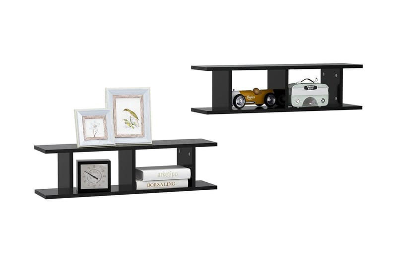 Vägghyllor 2 st Svart 78x18x20 cm spånskiva - Svart - Förvaring - Köksförvaring - Kökshylla