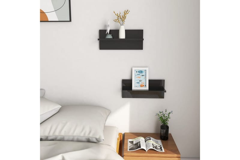 Vägghyllor 2 st svart högglans 40x11,5x18 cm - Svart högglans - Förvaring - Köksförvaring - Kökshylla