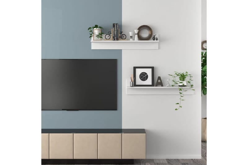 Vägghyllor 2 st vit 80x11,5x18 cm spånskiva - Vit - Förvaring - Köksförvaring - Kökshylla
