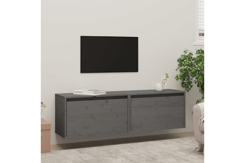 Väggskåp 2 st 60x30x35 cm massiv furu grå - Grå - Förvaring - Köksförvaring - Kökshylla