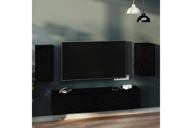 Väggskåp 2 st svart 30x30x60 cm massiv furu - Svart - Förvaring - Köksförvaring - Kökshylla