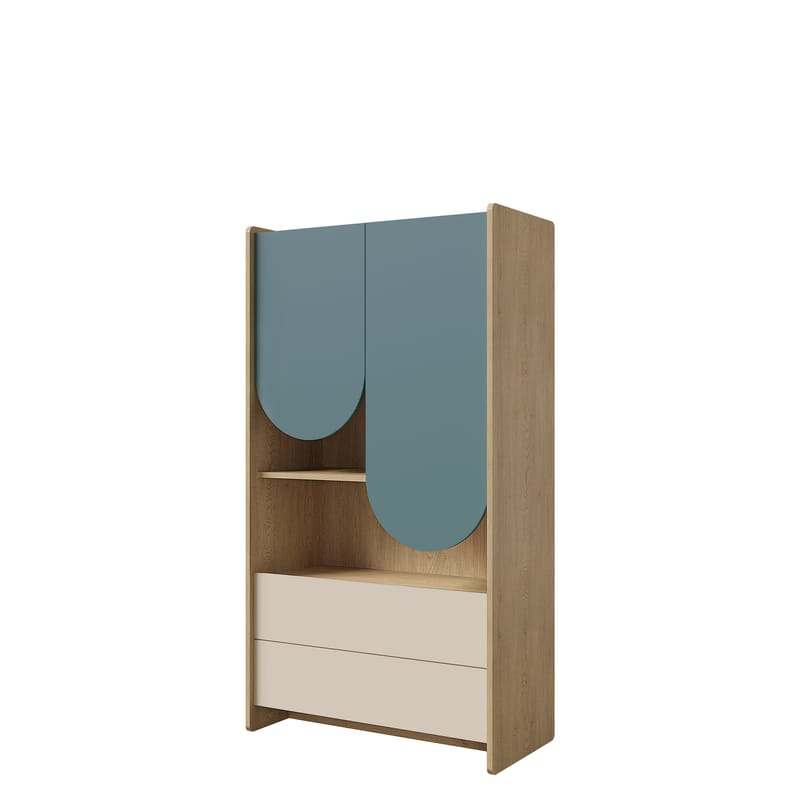 Zarek Bokhylla 84x151 cm, brun, blå, beige