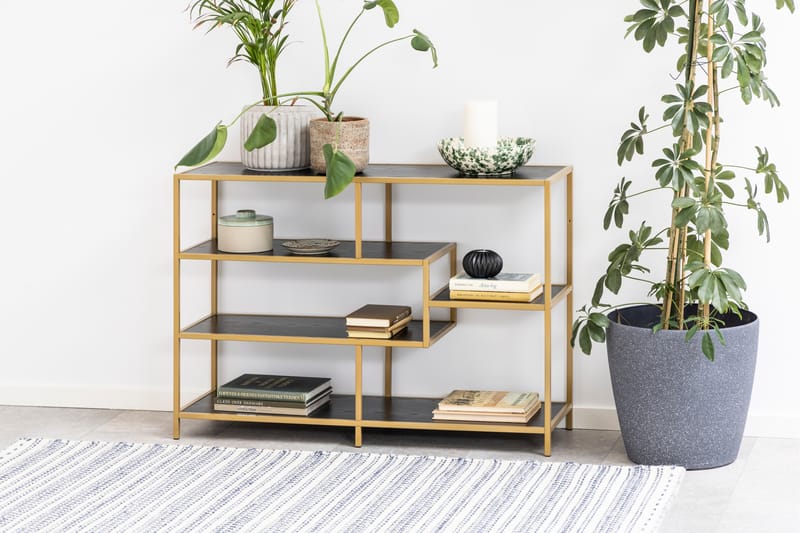 ZUMAR Bokhylla 114x35 cm 3 Hyllor Svart/Guld Högglans - Svart - Bokhylla