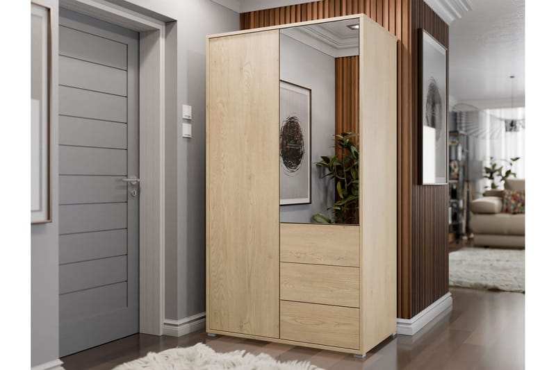 Agawal Garderob med Spegel 100x175 cm - Brun - Förvaring - Sko- & klädförvaring - Garderober & garderobssystem