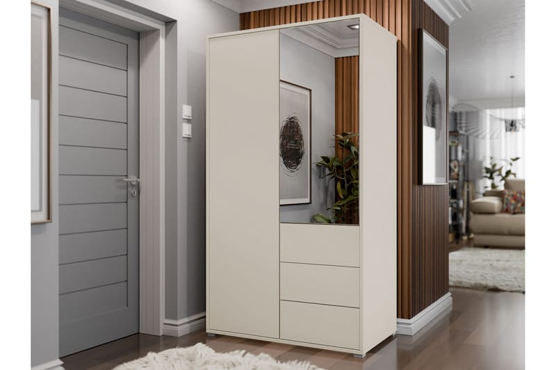 Agawal Garderob med Spegel 100x178 cm - Beige - Förvaring - Sko- & klädförvaring - Garderober & garderobssystem