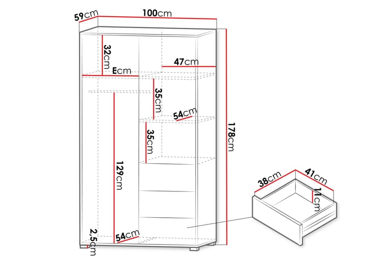 Agawal Garderob med Spegel 100x178 cm - Beige - Förvaring - Sko- & klädförvaring - Garderober & garderobssystem
