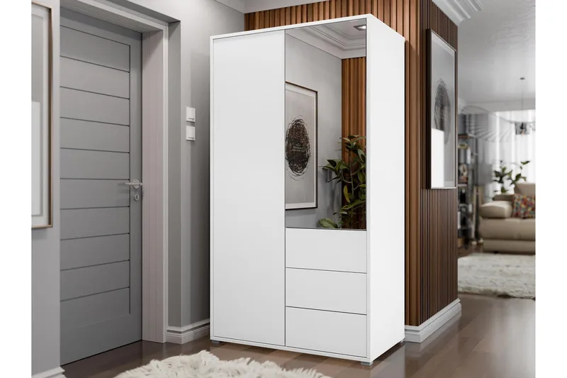 Agawal Garderob med Spegel 100x178 cm - Vit - Förvaring - Sko- & klädförvaring - Garderober & garderobssystem