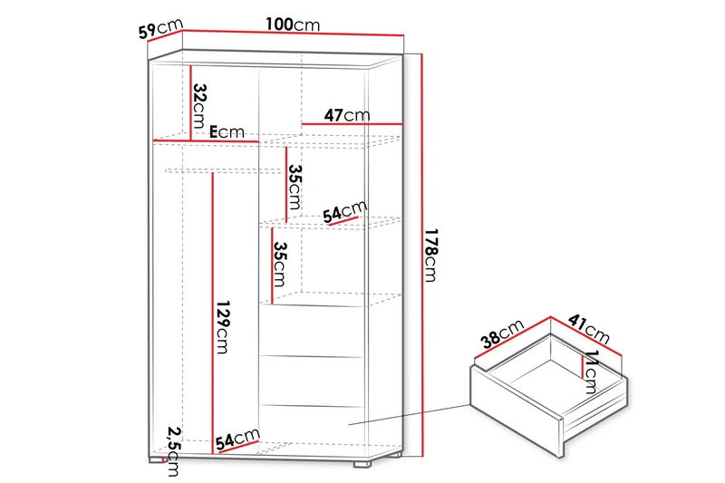 Agawal Garderob med Spegel 100x178 cm - Vit - Förvaring - Sko- & klädförvaring - Garderober & garderobssystem