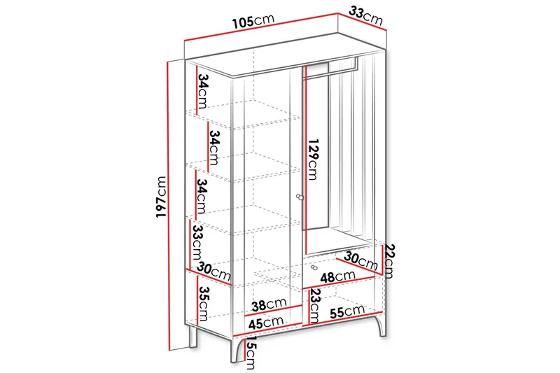 Aggarwal Garderob med Spegel 105x197 cm - Beige - Förvaring - Sko- & klädförvaring - Garderober & garderobssystem