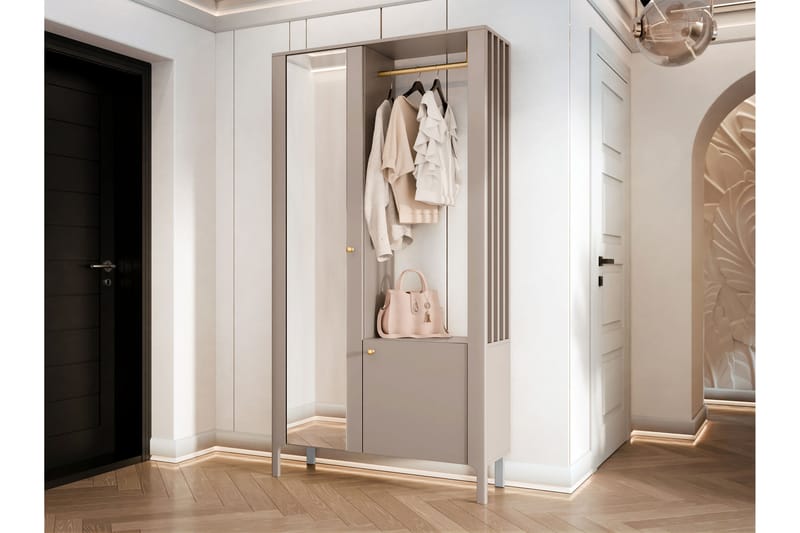 Aggarwal Garderob med Spegel 105x197 cm - Beige - Förvaring - Sko- & klädförvaring - Garderober & garderobssystem
