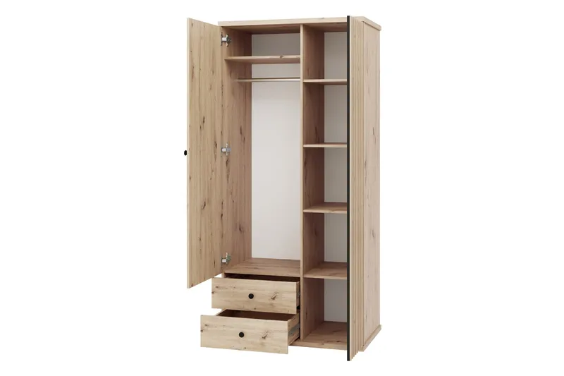 Aldbrough Garderob med Spegel 100x213 cm - Brun/Svart - Förvaring - Sko- & klädförvaring - Garderober & garderobssystem