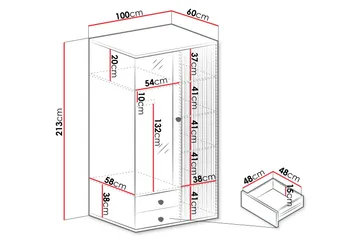 Aldbrough Garderob med Spegel 100x213 cm - Brun/Svart - Förvaring - Sko- & klädförvaring - Garderober & garderobssystem