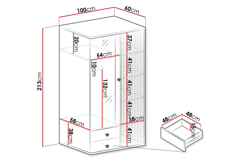 Aldbrough Garderob med Spegel 100x213 cm - Brun/Svart - Förvaring - Sko- & klädförvaring - Garderober & garderobssystem