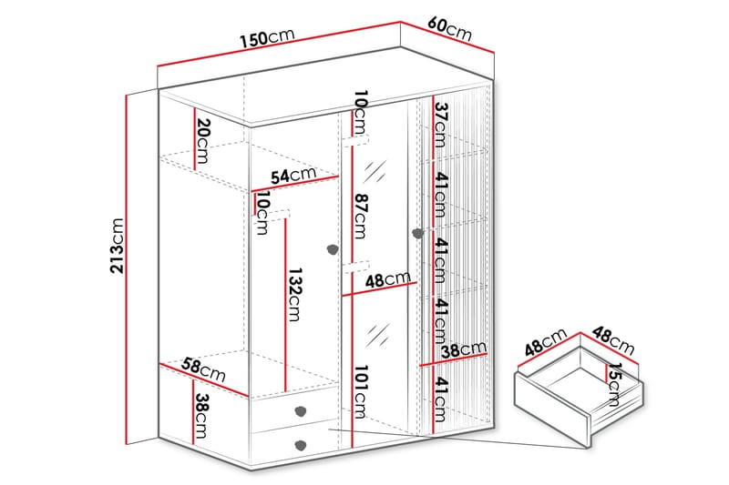 Aldbrough Garderob med Spegel 150x213 cm - Brun/Svart - Förvaring - Sko- & klädförvaring - Garderober & garderobssystem