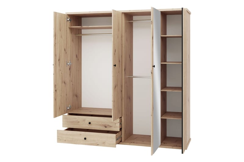 Aldbrough Garderob med Spegel 200x213 cm - Brun/Svart - Förvaring - Sko- & klädförvaring - Garderober & garderobssystem