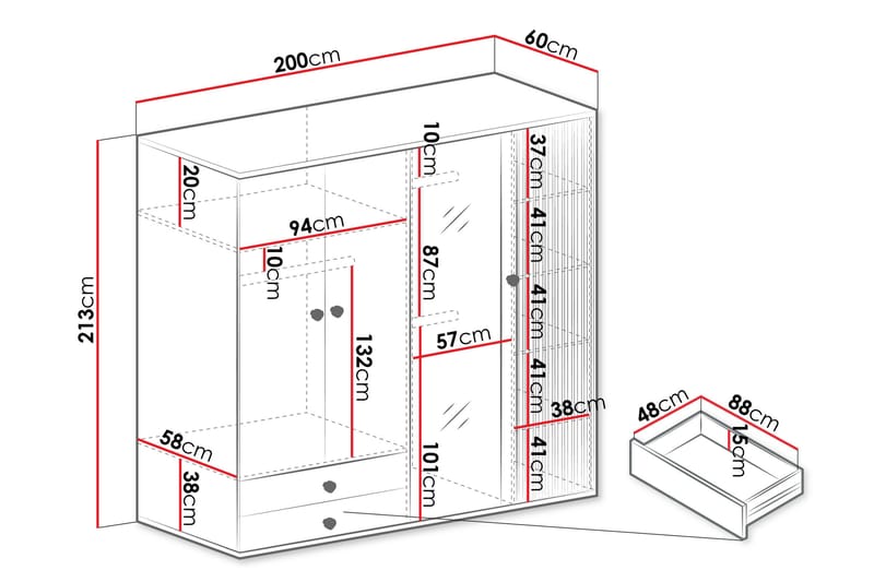 Aldbrough Garderob med Spegel 200x213 cm - Brun/Svart - Förvaring - Sko- & klädförvaring - Garderober & garderobssystem
