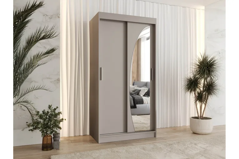 Amira Garderob m. Spegel 100x200 cm - Beige - Förvaring - Sko- & klädförvaring - Garderober & garderobssystem