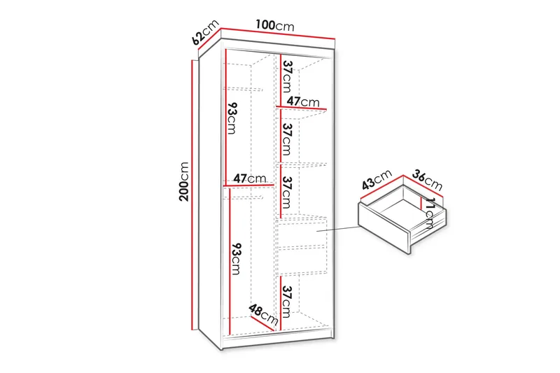 Amira Garderob m. Spegel 100x200 cm - Vit - Förvaring - Sko- & klädförvaring - Garderober & garderobssystem
