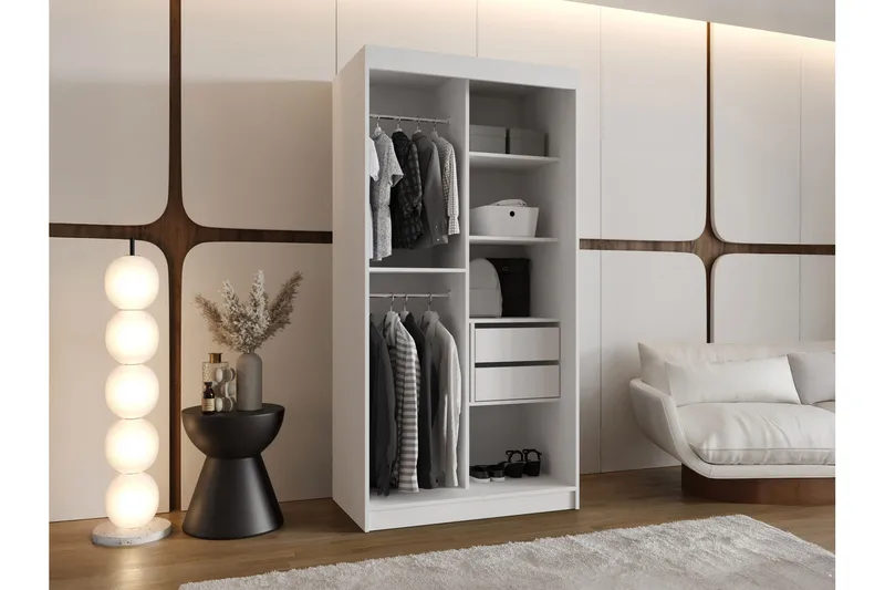 Amira Garderob m. Spegel 100x200 cm - Vit - Förvaring - Sko- & klädförvaring - Garderober & garderobssystem