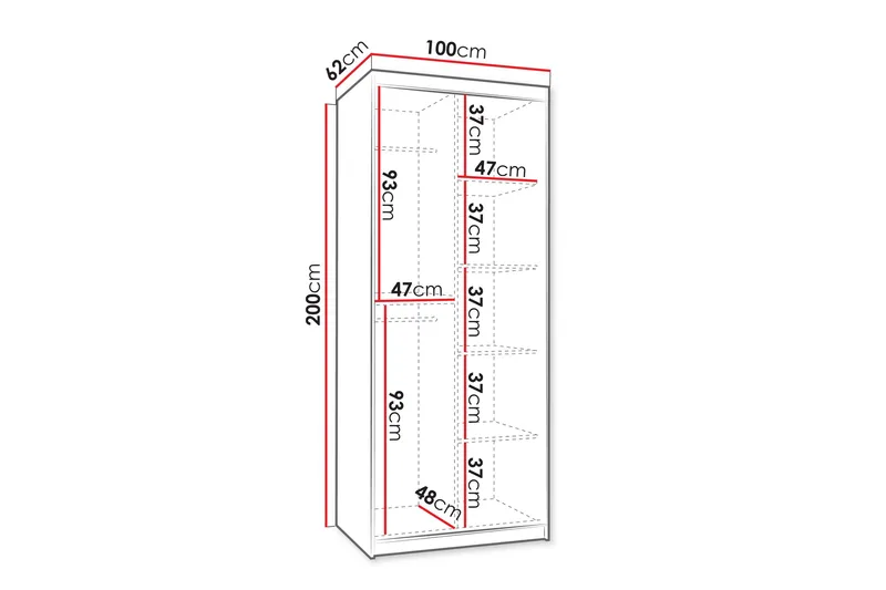 Amira Garderob m. Spegel 100x200 cm - Förvaring - Sko- & klädförvaring - Garderober & garderobssystem