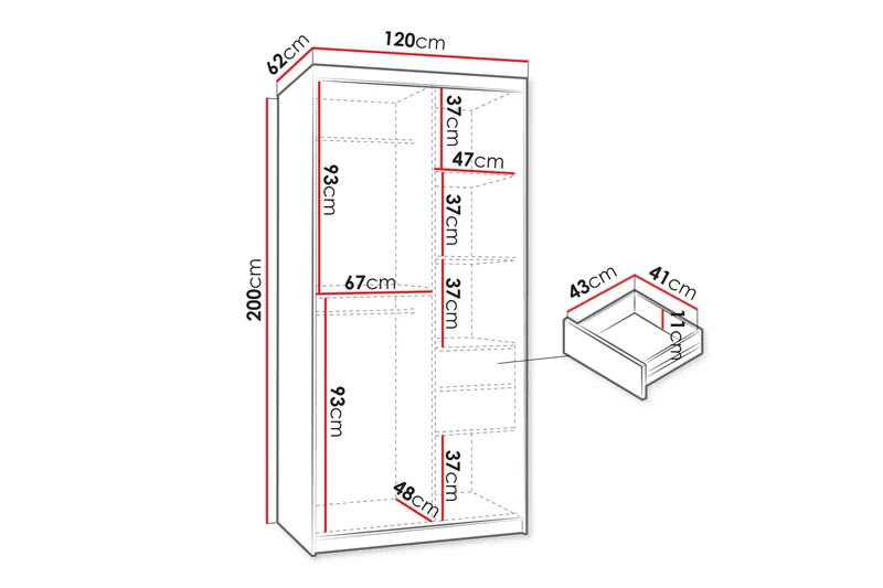 Amira Garderob m. Spegel 120x200 cm - Förvaring - Sko- & klädförvaring - Garderober & garderobssystem