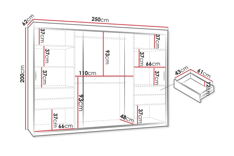 Amira Garderob m. Spegel 250x200 cm - Vit - Förvaring - Sko- & klädförvaring - Garderober & garderobssystem