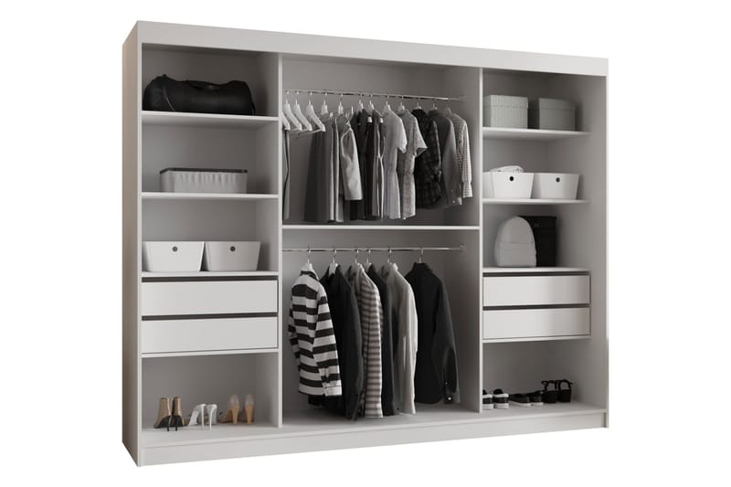 Amira Garderob m. Spegel 250x200 cm - Vit - Förvaring - Sko- & klädförvaring - Garderober & garderobssystem