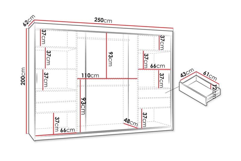 Amira Garderob m. Spegel 250x200 cm - Förvaring - Sko- & klädförvaring - Garderober & garderobssystem