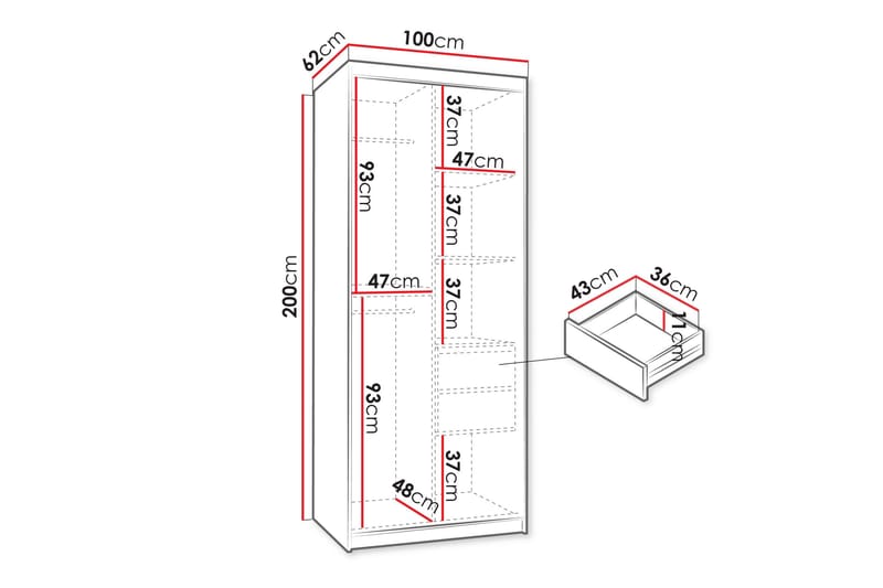 Amira Garderob med Spegel 100x200 cm i Målat Trä - Greige - Förvaring - Sko- & klädförvaring - Garderober & garderobssystem