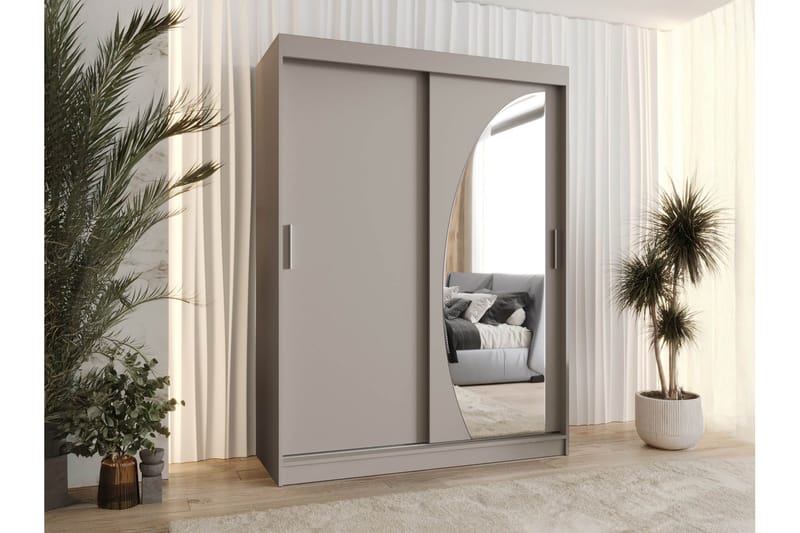 Amira Garderob med Spegel 150x200 cm i Målat Trä - Beige - Förvaring - Sko- & klädförvaring - Garderober & garderobssystem
