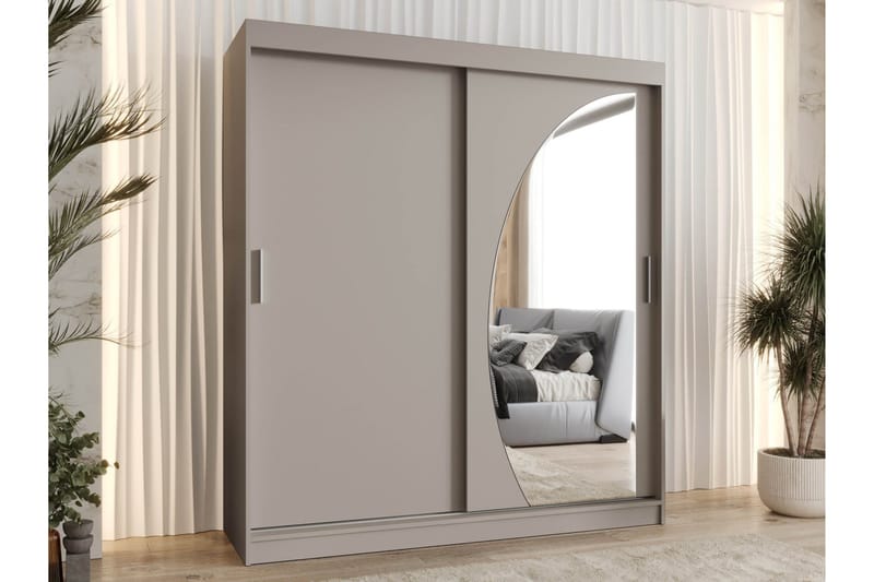 Amira Garderob med Spegel 180x200 cm i Målat Trä - Beige - Förvaring - Sko- & klädförvaring - Garderober & garderobssystem