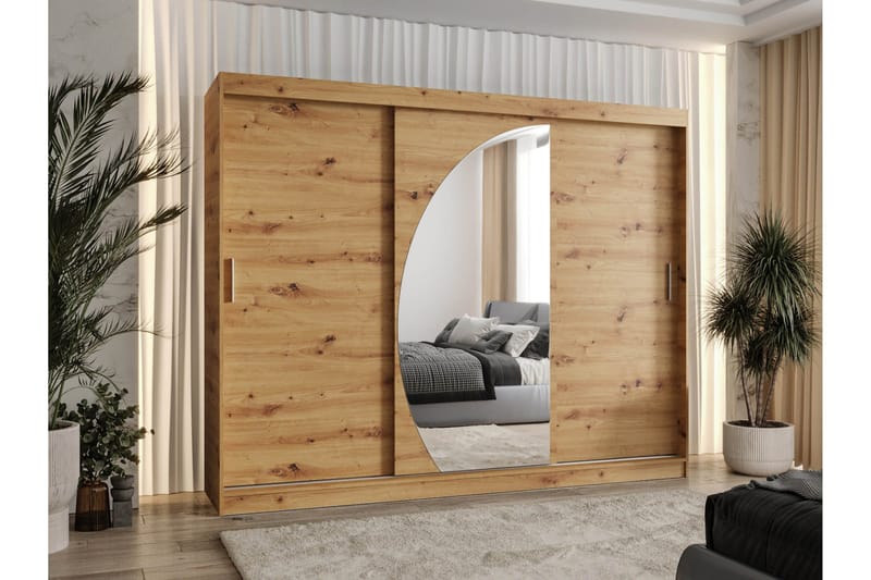 Amira Garderob med Spegel 250x200 cm i Ljust Trä - Brun - Förvaring - Sko- & klädförvaring - Garderober & garderobssystem